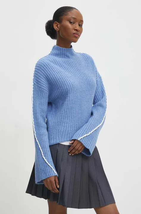 Answear Lab sweter z wełną kolor niebieski z półgolfem