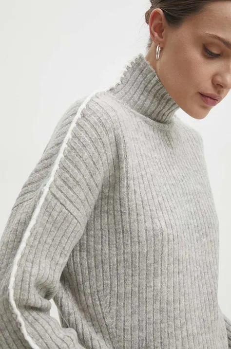 Answear Lab sweter z wełną kolor szary z półgolfem