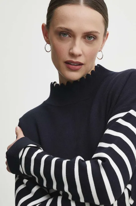 Answear Lab pulóver könnyű, női, sötétkék, garbónyakú