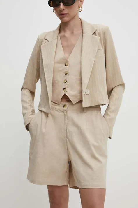 Bavlnené šortky Answear Lab béžová farba, jednofarebné, vysoký pás