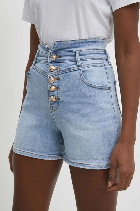 Answear Lab szorty jeansowe damskie kolor niebieski gładkie high waist