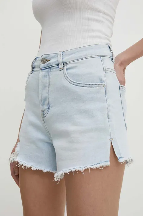 Answear Lab szorty jeansowe damskie kolor niebieski gładkie high waist