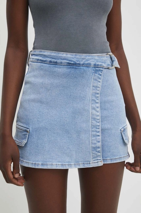 Answear Lab szorty jeansowe damskie kolor niebieski gładkie high waist