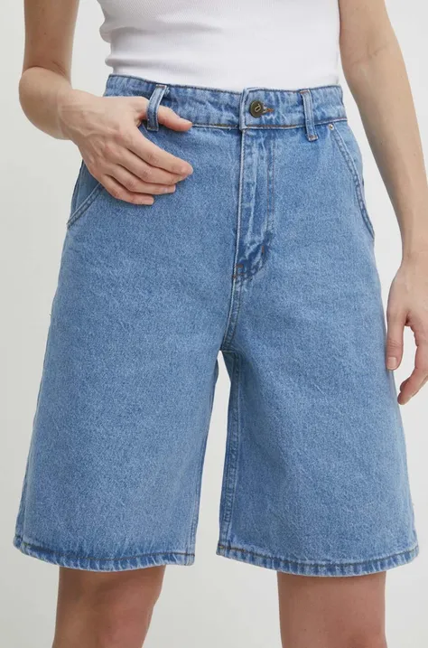 Answear Lab szorty jeansowe damskie kolor niebieski gładkie high waist
