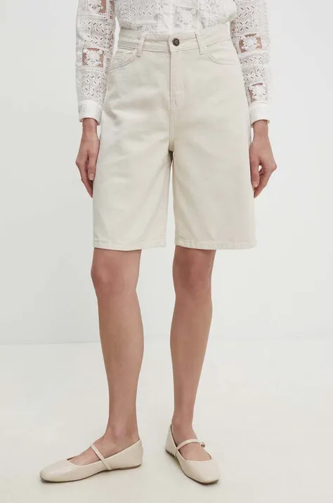Džínové šortky Answear Lab dámské, béžová barva, hladké, high waist
