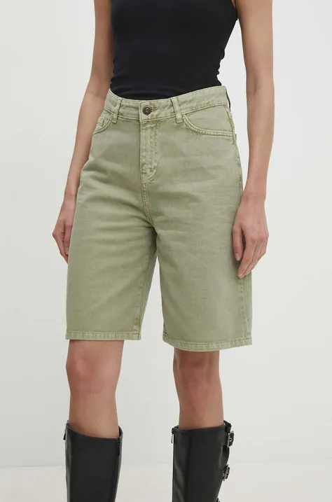 Džínové šortky Answear Lab dámské, zelená barva, hladké, high waist