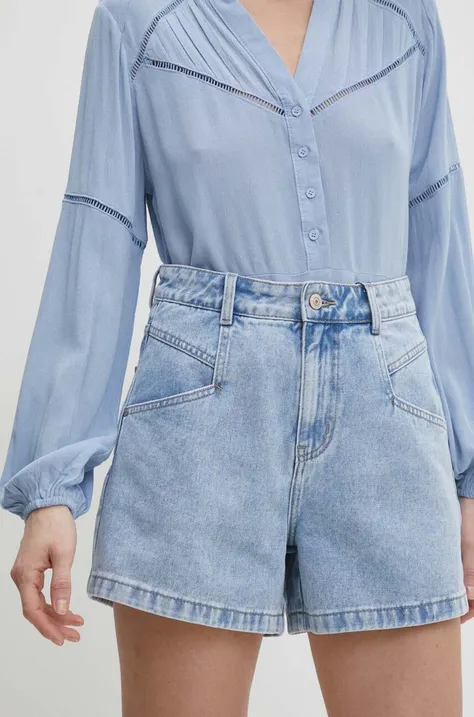 Answear Lab szorty jeansowe damskie kolor niebieski gładkie high waist