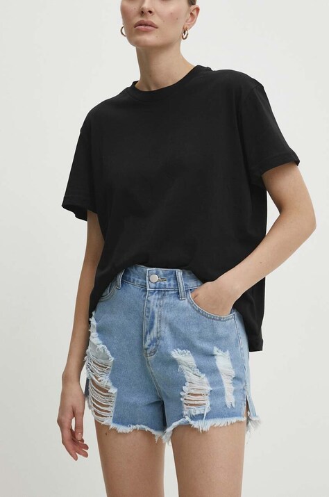 Answear Lab pantaloni scurti jeans femei, cu imprimeu, high waist