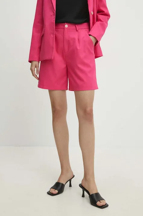 Къс панталон с лен Answear Lab в розово с изчистен дизайн с висока талия