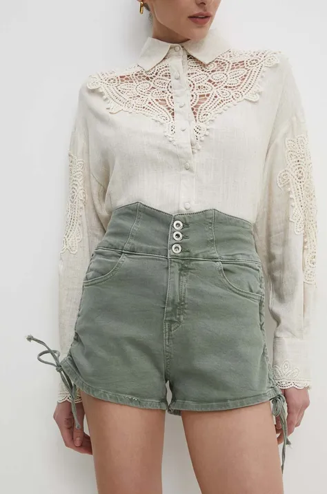 Traper kratke hlače Answear Lab za žene, boja: zelena, bez uzorka, visoki struk