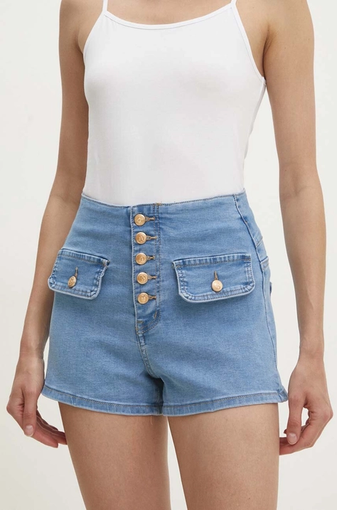 Answear Lab szorty jeansowe damskie kolor niebieski gładkie high waist