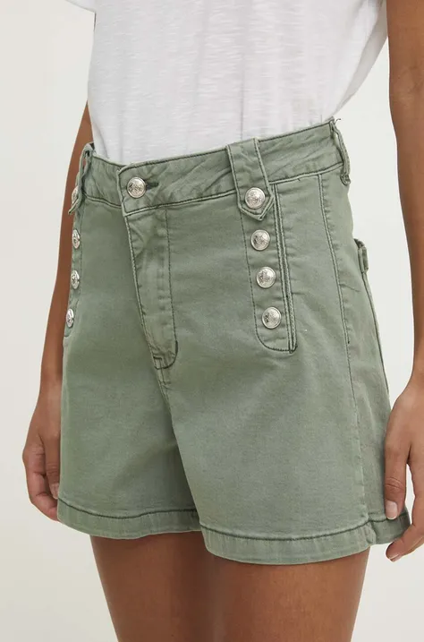 Rifľové krátke nohavice Answear Lab dámske, zelená farba, jednofarebné, vysoký pás