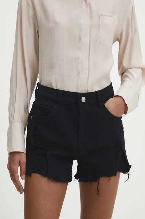 Джинсовые шорты Answear Lab женские цвет чёрный однотонные высокая посадка