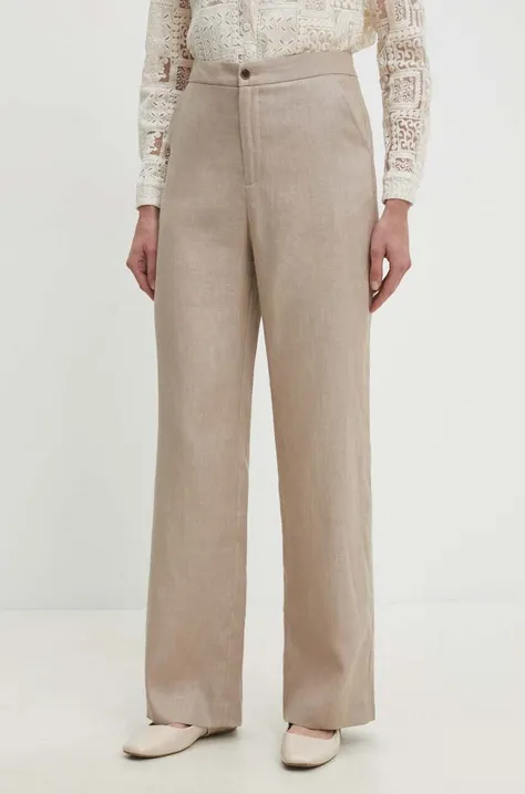 Answear Lab pantaloni din in culoarea bej, lat, high waist