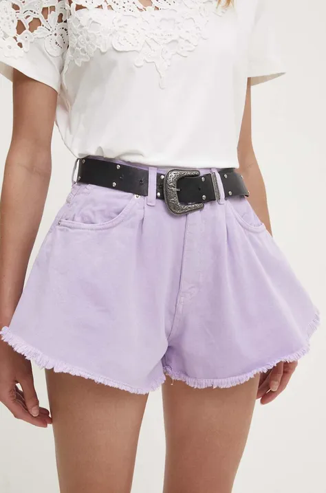 Rifľové krátke nohavice Answear Lab dámske, fialová farba, jednofarebné, vysoký pás