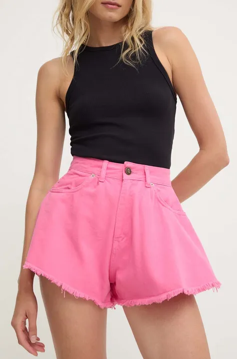 Rifľové krátke nohavice Answear Lab dámske, ružová farba, jednofarebné, vysoký pás