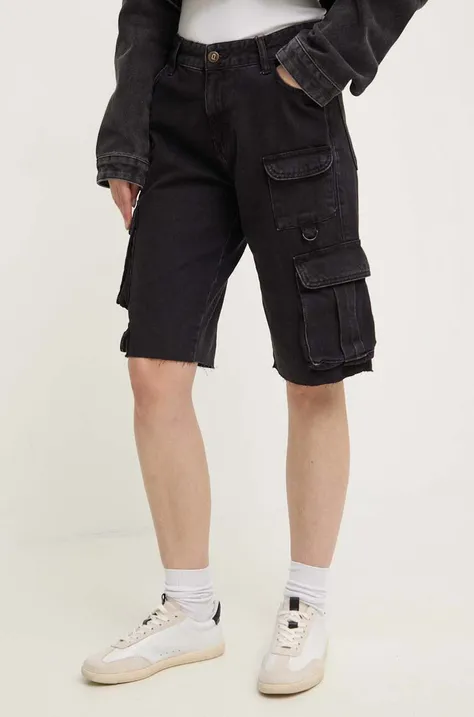 Дънков къс панталон Answear Lab в черно с изчистен дизайн с висока талия