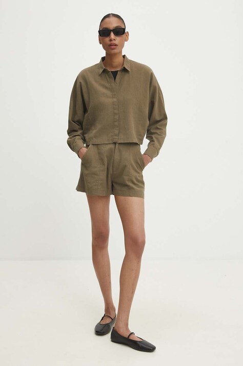 Answear Lab pantaloni scurți cu in culoarea verde, neted, high waist