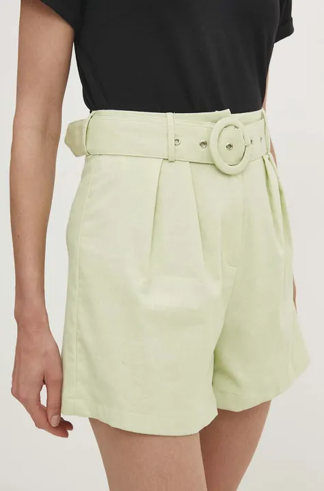 Answear Lab szorty z lnem kolor zielony gładkie high waist