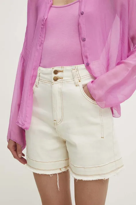 Джинсові шорти Answear Lab жіночі колір бежевий однотонні висока посадка