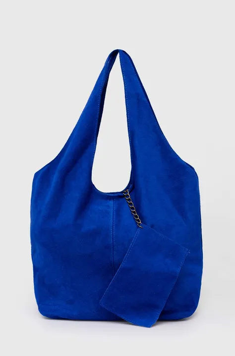 Answear Lab geanta de mana din piele intoarsa culoarea albastru marin