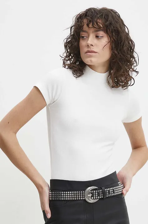 Answear Lab pamut póló 2 db női, félgarbó nyakú, fekete