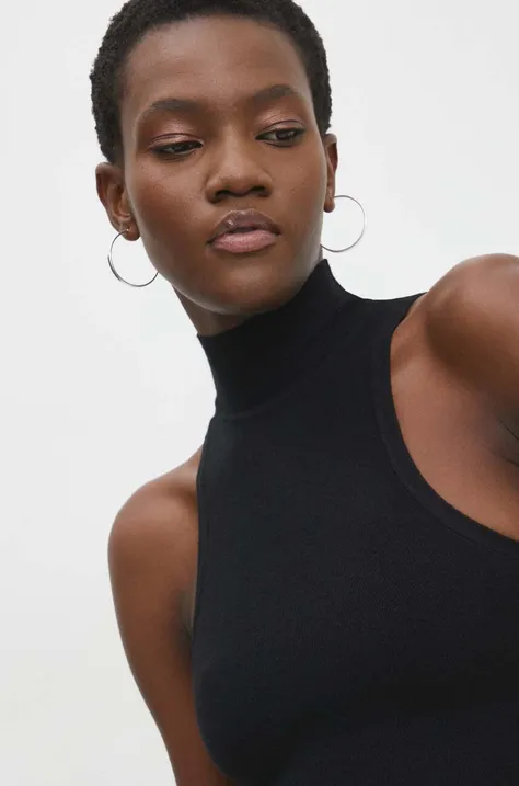 Answear Lab top női, félgarbó nyakú, fekete