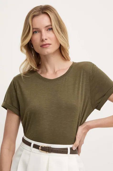 Ľanové tričko Answear Lab zelená farba