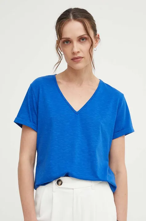 Answear Lab t-shirt z lnem kolor niebieski