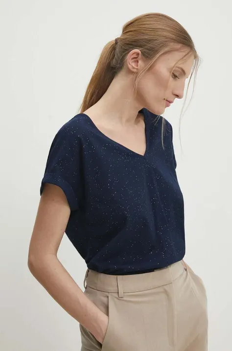 Βαμβακερό μπλουζάκι Answear Lab γυναικεία, χρώμα: ναυτικό μπλε