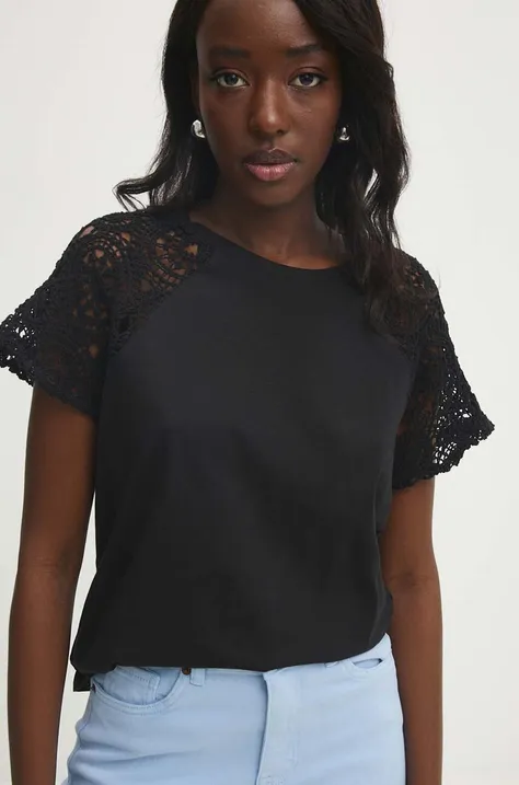 Βαμβακερό μπλουζάκι Answear Lab γυναικεία, χρώμα: μαύρο