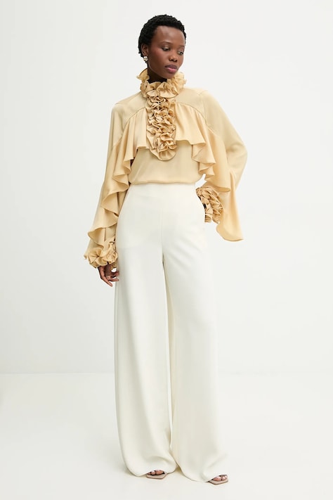 Answear.LAB bluzka z falbanką damska z wiskozy żółta gładka