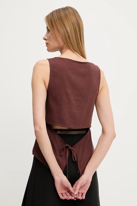 Answear Lab bluza din in culoarea maro, neted