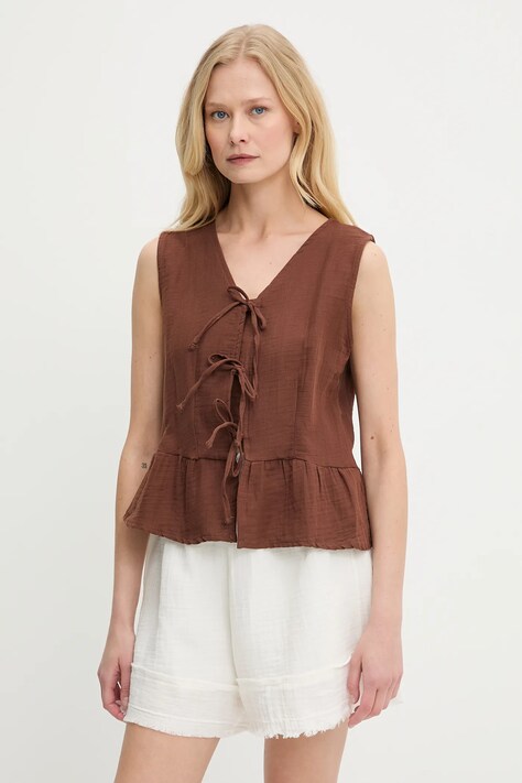 Answear Lab bluza din bumbac culoarea maro, neted