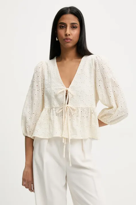 Бавовняна блузка Answear.LAB колір бежевий однотонна