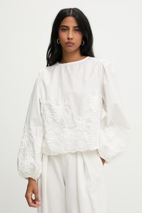 Answear Lab bluza culoarea alb, cu imprimeu