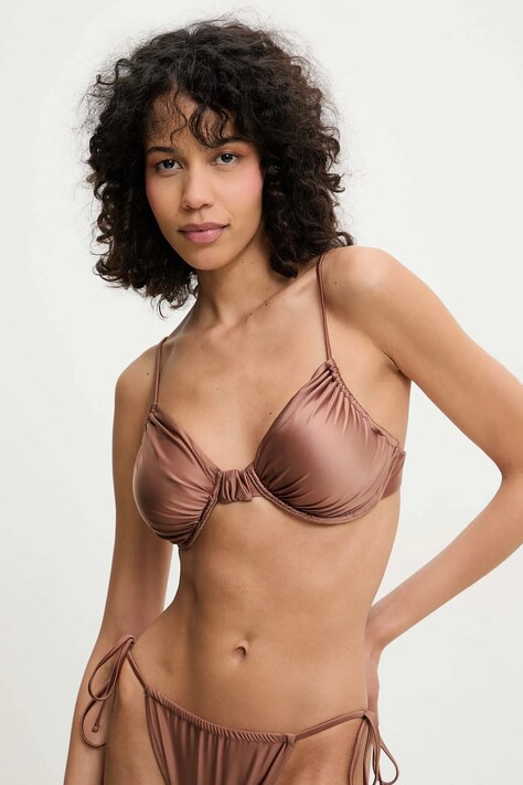 Answear Lab sutien de baie culoarea maro, cupa usor rigidizata