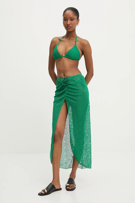 Answear Lab costum de baie din două piese cu fustă culoarea verde, cupa usor rigidizata