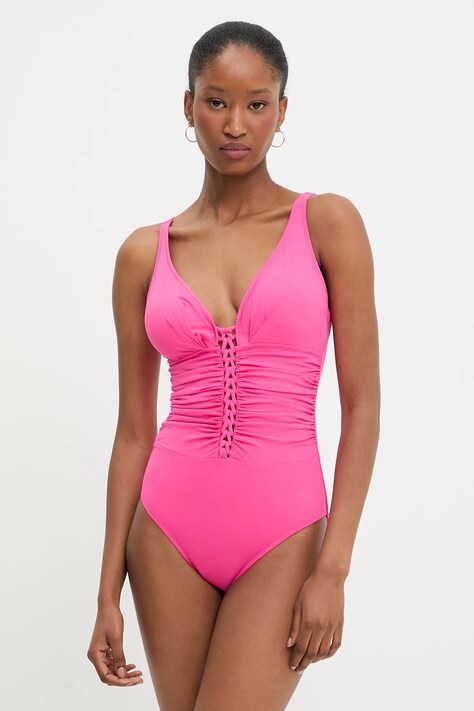 Answear Lab costum de baie dintr-o bucată culoarea roz, cupa usor rigidizata