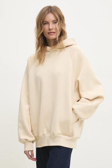Answear Lab bluza femei, culoarea bej, cu glugă, neted