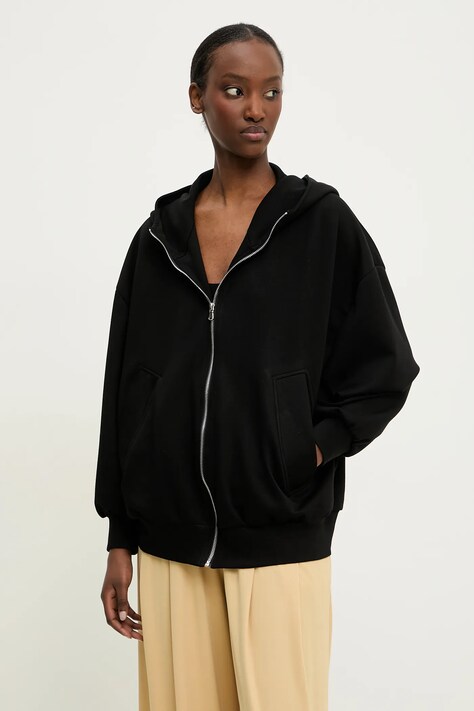 Answear Lab bluza femei, culoarea negru, cu glugă, neted