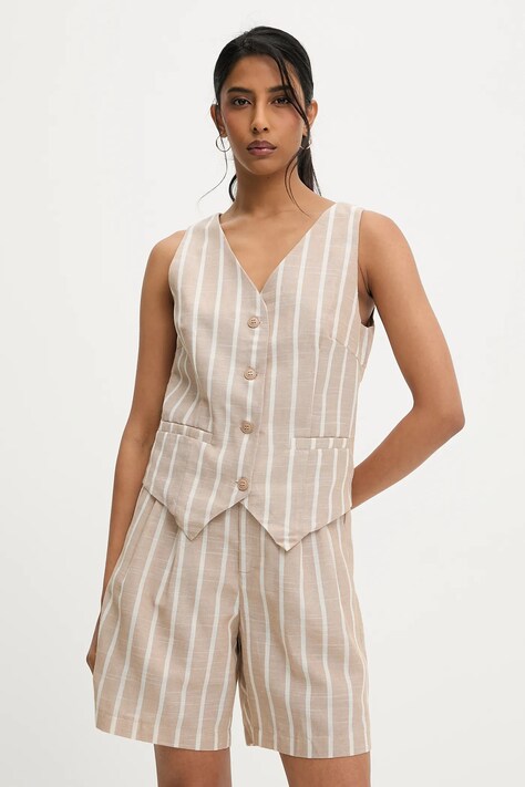 Answear Lab vestă și pantaloni scurți femei, culoarea bej