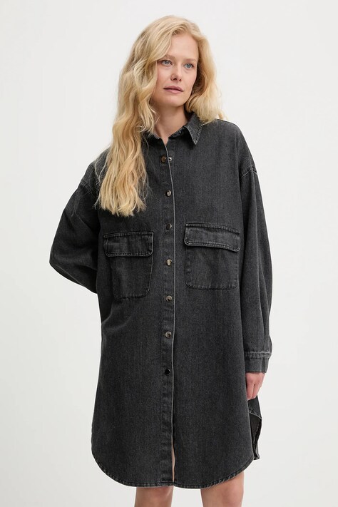 Džínová košile Answear.LAB dámská, černá barva, relaxed, s klasickým límcem