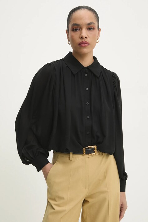 Answear Lab cămașă femei, culoarea negru, cu guler clasic, regular
