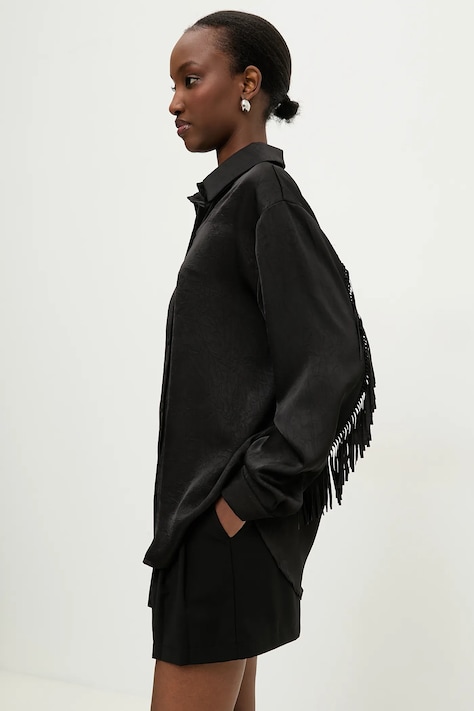 Košeľa Answear.LAB dámska, čierna farba, voľný strih, s klasickým golierom