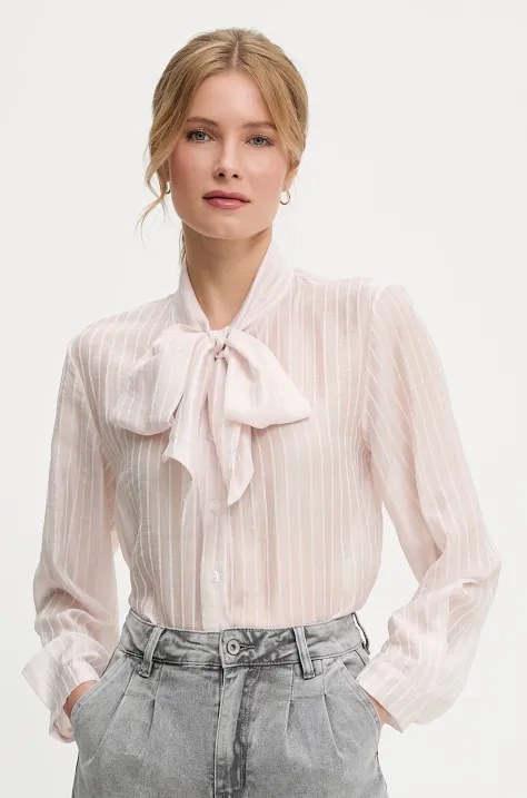 Answear.LAB koszula damska kolor beżowy regular z wiązanym dekoltem