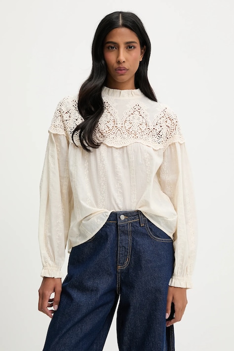 Bavlněná halenka Answear.LAB dámská, béžová barva, s aplikací