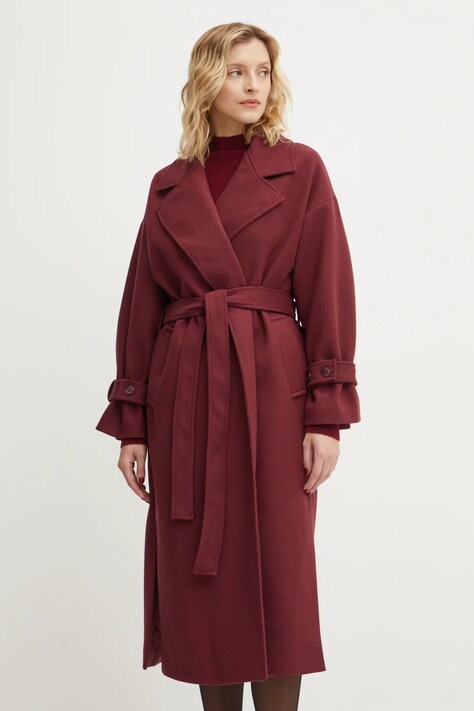 Answear Lab palton de lana culoarea bordo, de tranzitie, oversize