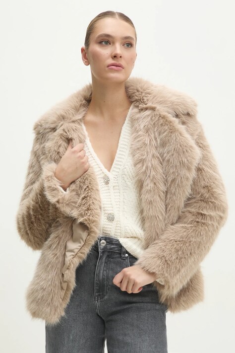 Answear Lab palton femei, culoarea bej, de tranzitie, oversize