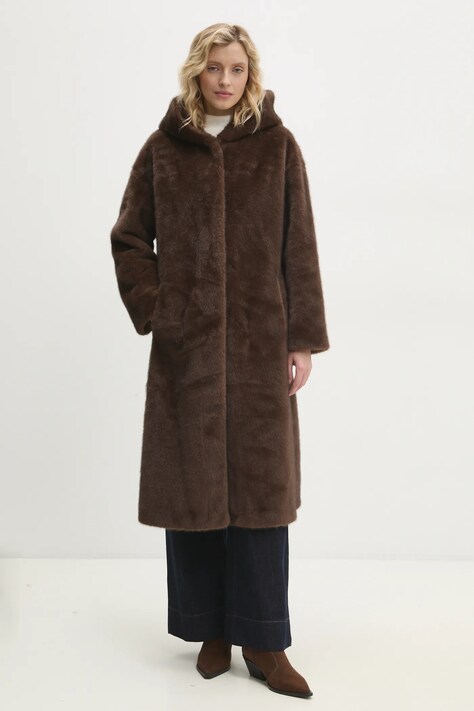Answear Lab palton femei, culoarea maro, de tranzitie, oversize